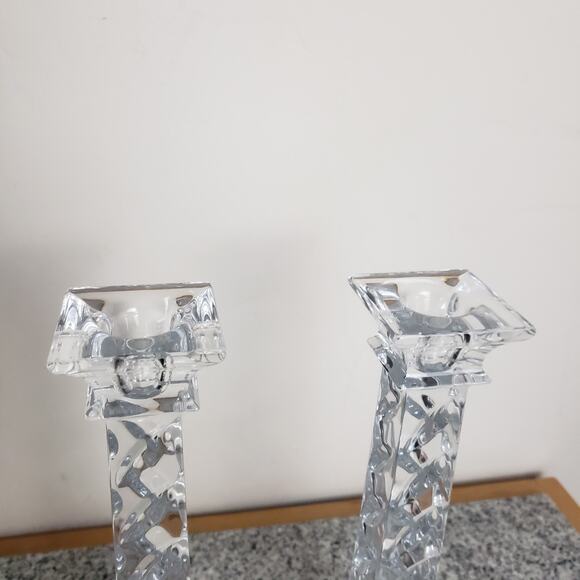 Set of 2 24% Lead Crystal Taper Candlesticks. Made In Slovenia. 10" Tall. Mint - Picture 4 of 14